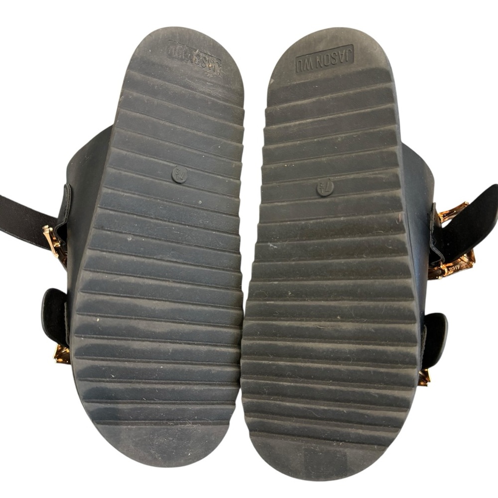 Jason Wu Black & Gold Marzan Slide Sandals with Gold Buckles - Picture 8 of 15